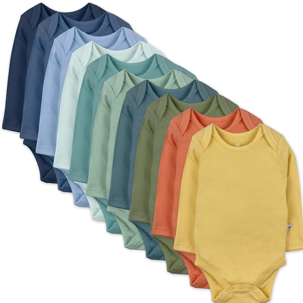 HonestBaby 10-Pack Long Sleeve Bodysuits 100% Organic Cotton - 12 months